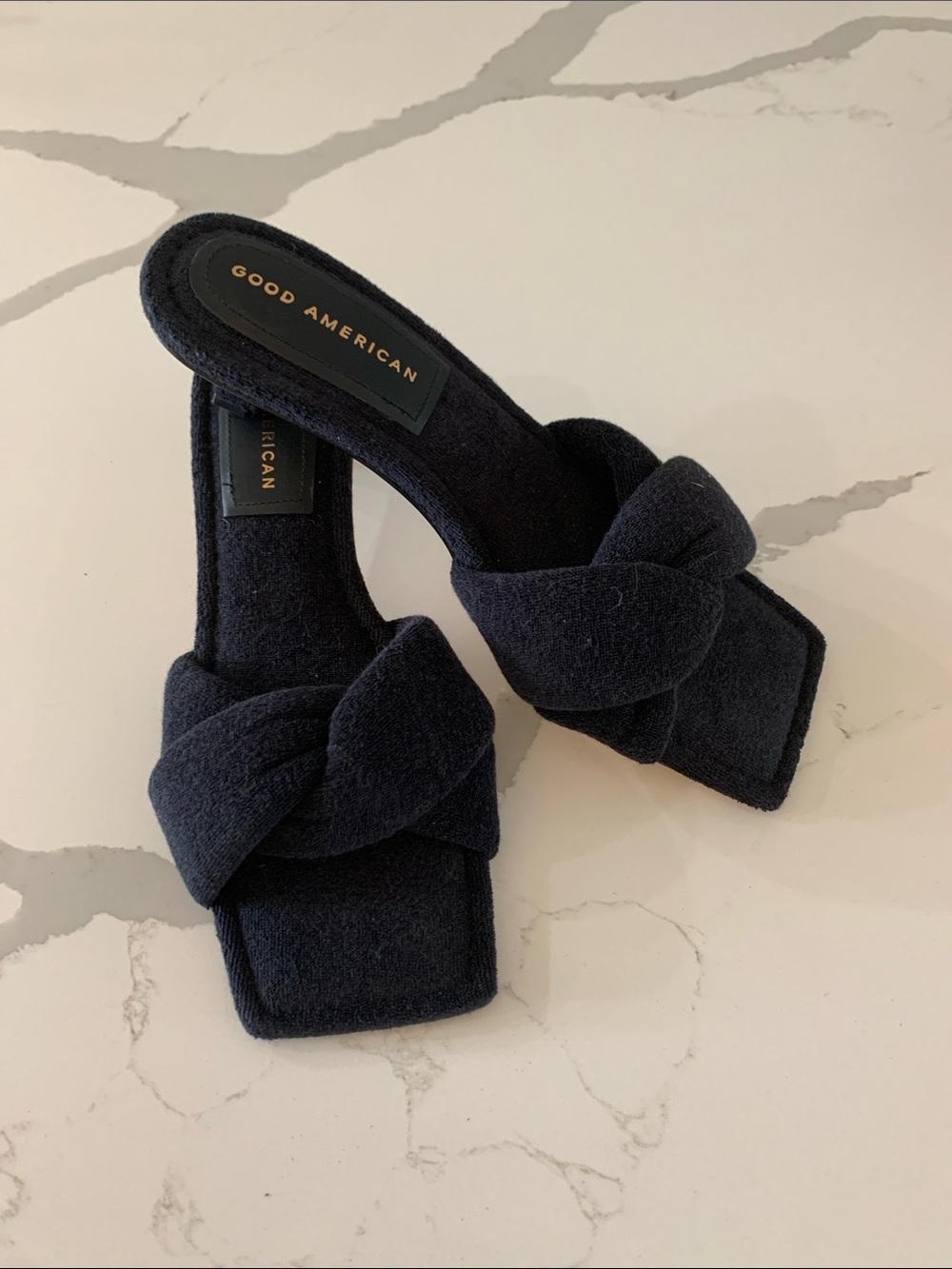 Good American Black Knotted Square-Toe Heels. Not for wide feet! 😣